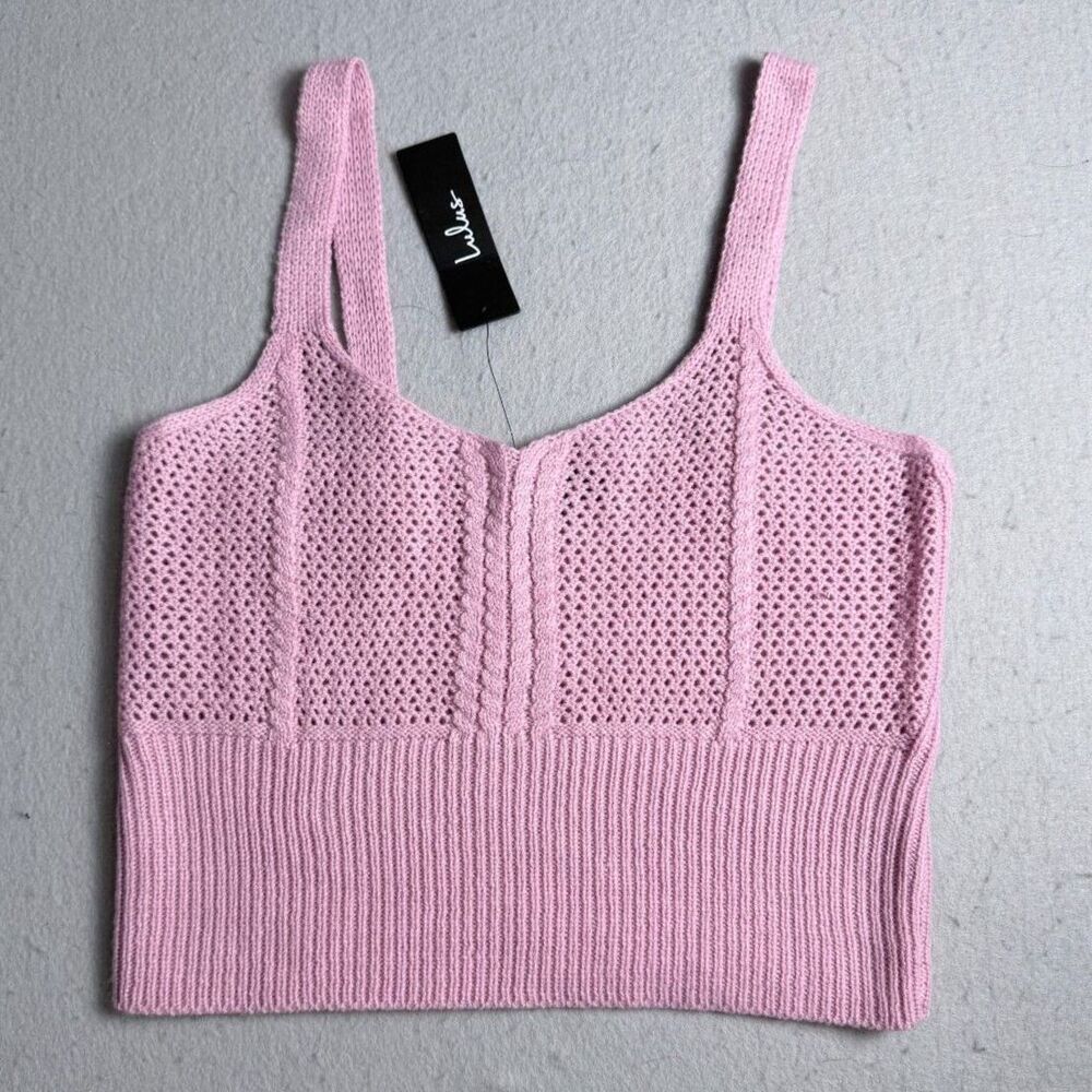 NWT L Lulus Knit Crochet Crop Tank Pink Purple Summer Soft Thin/Thick  Straps